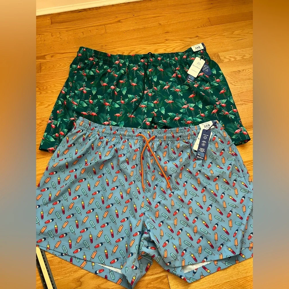 2 pair Caribbean Joe Flamingo Swim Shorts trunks NWT